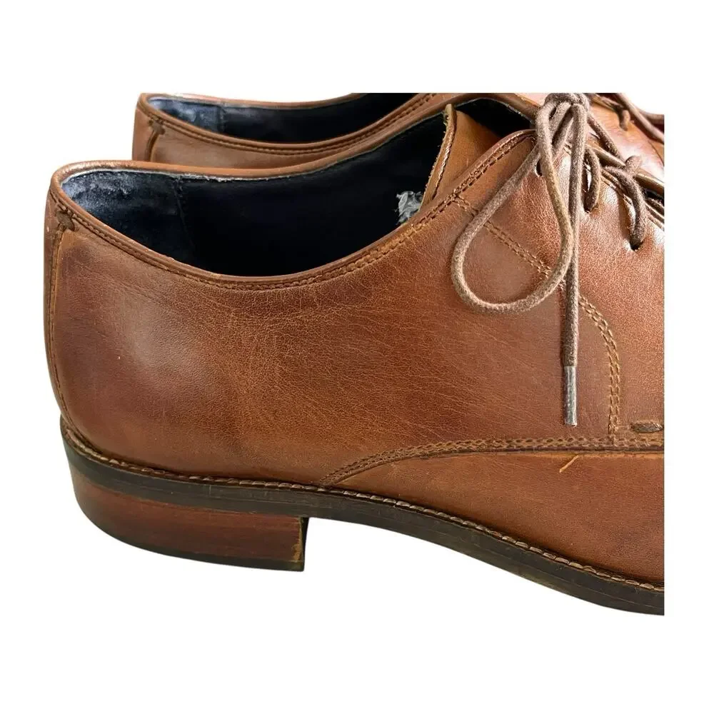 Cole Haan Grand.OS Lenox Hill Leather Dress Shoe Sz 13 Wide Cognac Cap Toe Derby